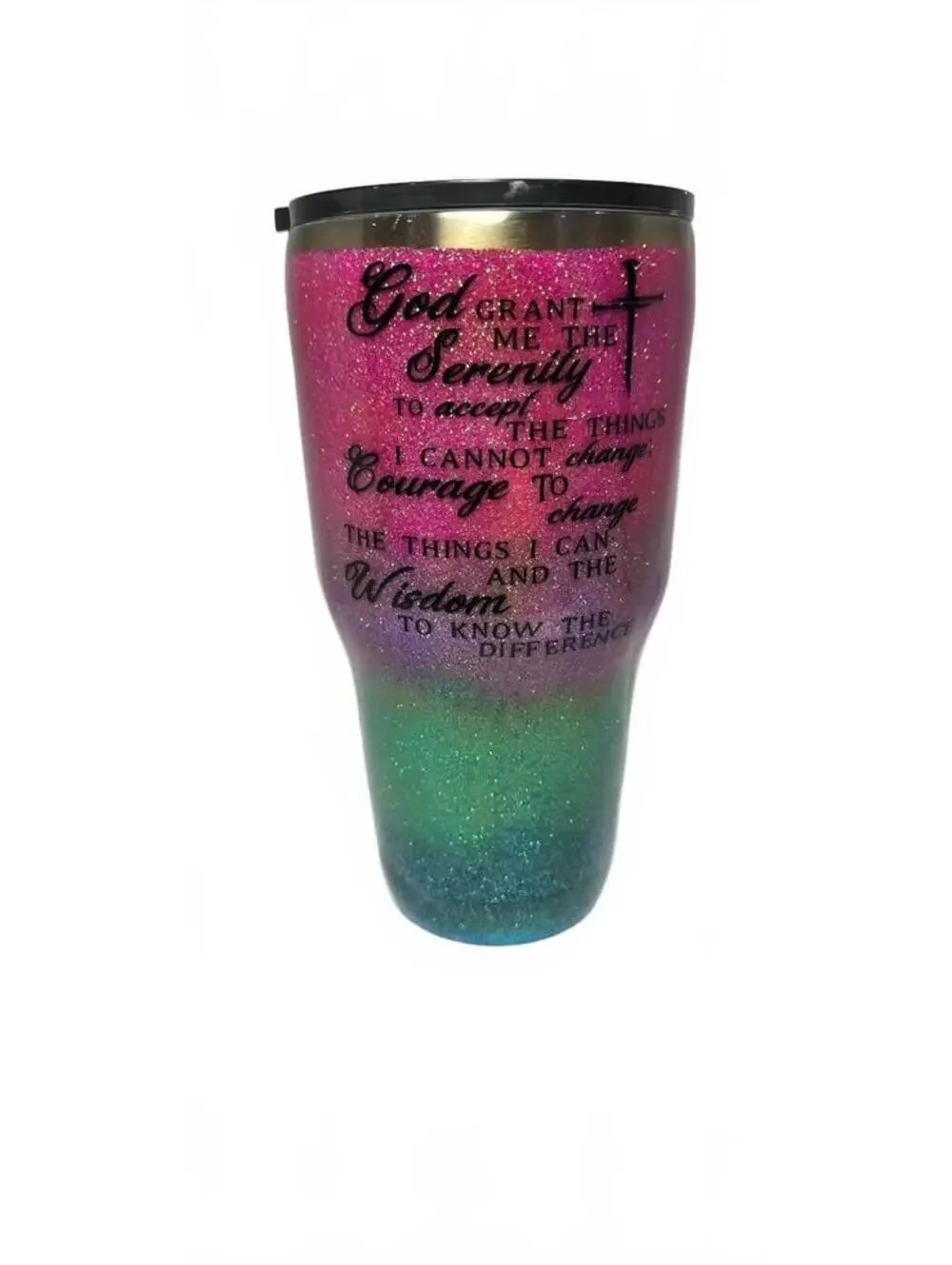 Glitter Ombre Stainless Steel Travel Tumbler with Serenity Prayer